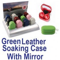 Green Leather Contact Lens soaking Case With Mirror