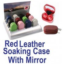 Red Leather Contact Lens soaking Case With Mirror