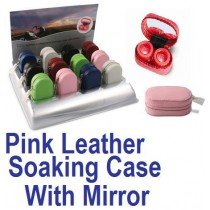 Baby Pink Leather Contact Lens soaking Case With Mirror